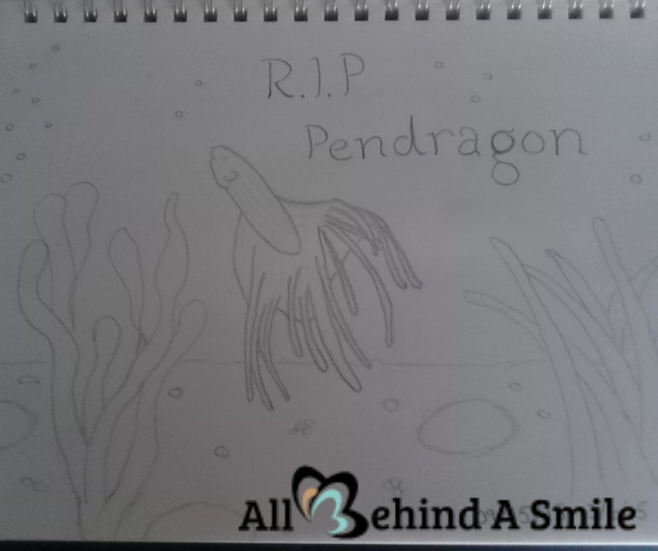 A sketch of a fish that says RIP Pendragon
