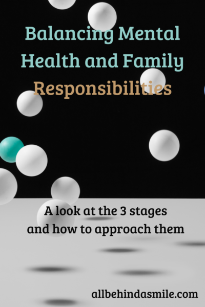 Ping pong balls bouncing on a white table with black background with text balancing mental health and family responsibilities a look at the 3 stages and how to approach them