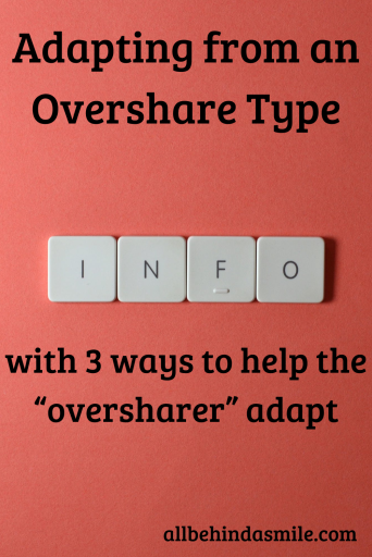 adapting from an overshare type with 3 ways to help the "oversharer" adapt with tiles that spell "info"