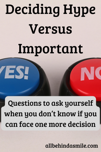 Deciding Hype Versus Important: Questions to ask yourself when you don't know if you can face one more decision over image of "yes!" "no" buttons